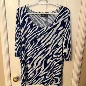 CHICO'S BLUE & WHITE ZEBRA STRIPED T-SHIRT, 3/4 SLEEVE, SCOOP NECK, 3 (16)